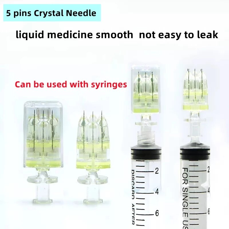 Pack Aguja mesoterapia Crystal 5 Pines 32G 1.5mm 5 unidades mas jeringa
